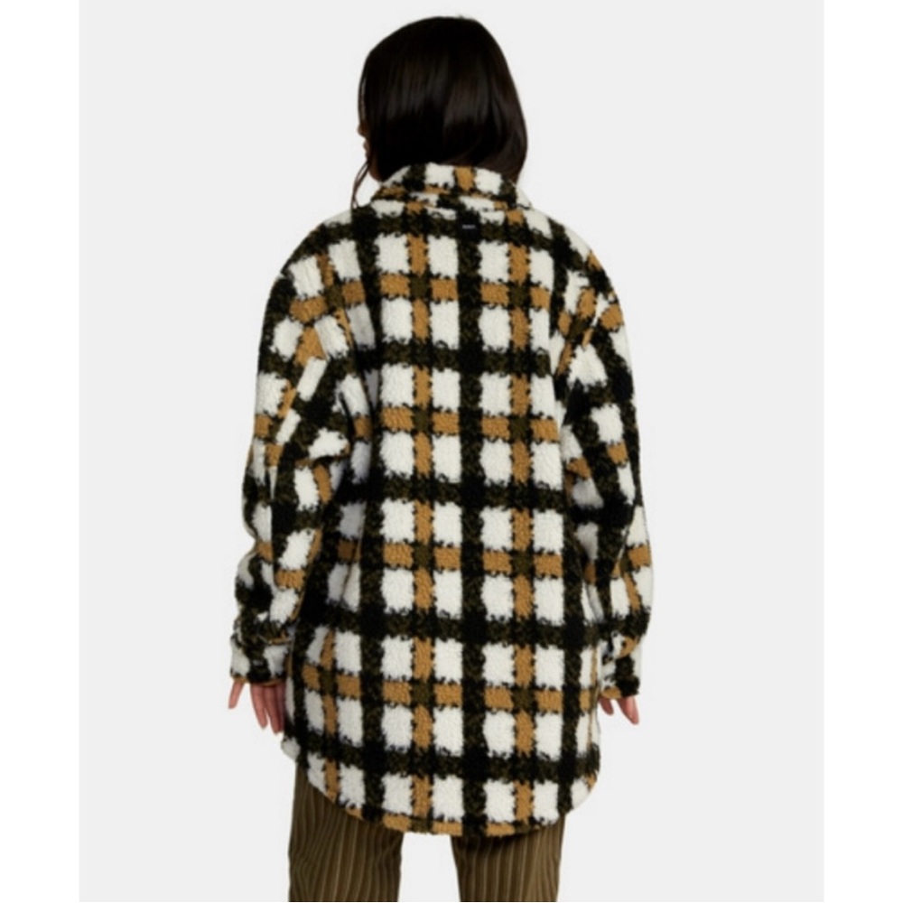 RVCA | NWT "Birdie" Plaid Faux Shearling Fleece Oversized Shirt Jacket - Picture 4 of 13